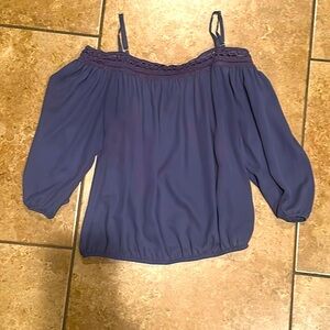 By & By Dusty Blue Blouse - off shoulder with straps